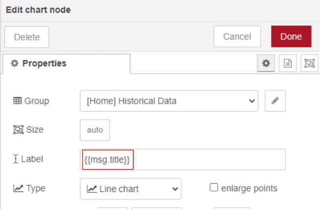 "Screenshot of the chart widget setting label dynamically"